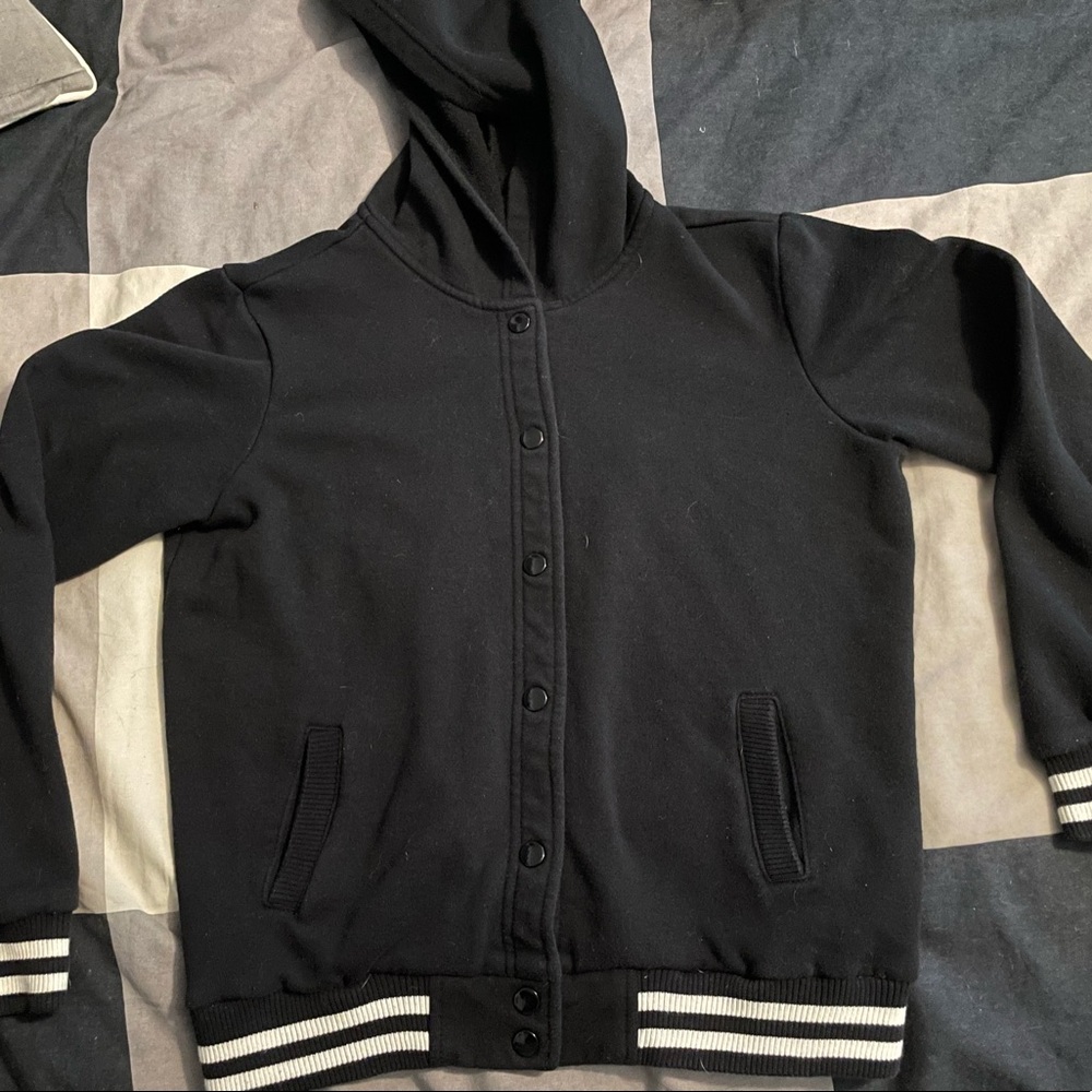 Forever 21 Black hooded button up Varsity Bomber- Medium Jacket